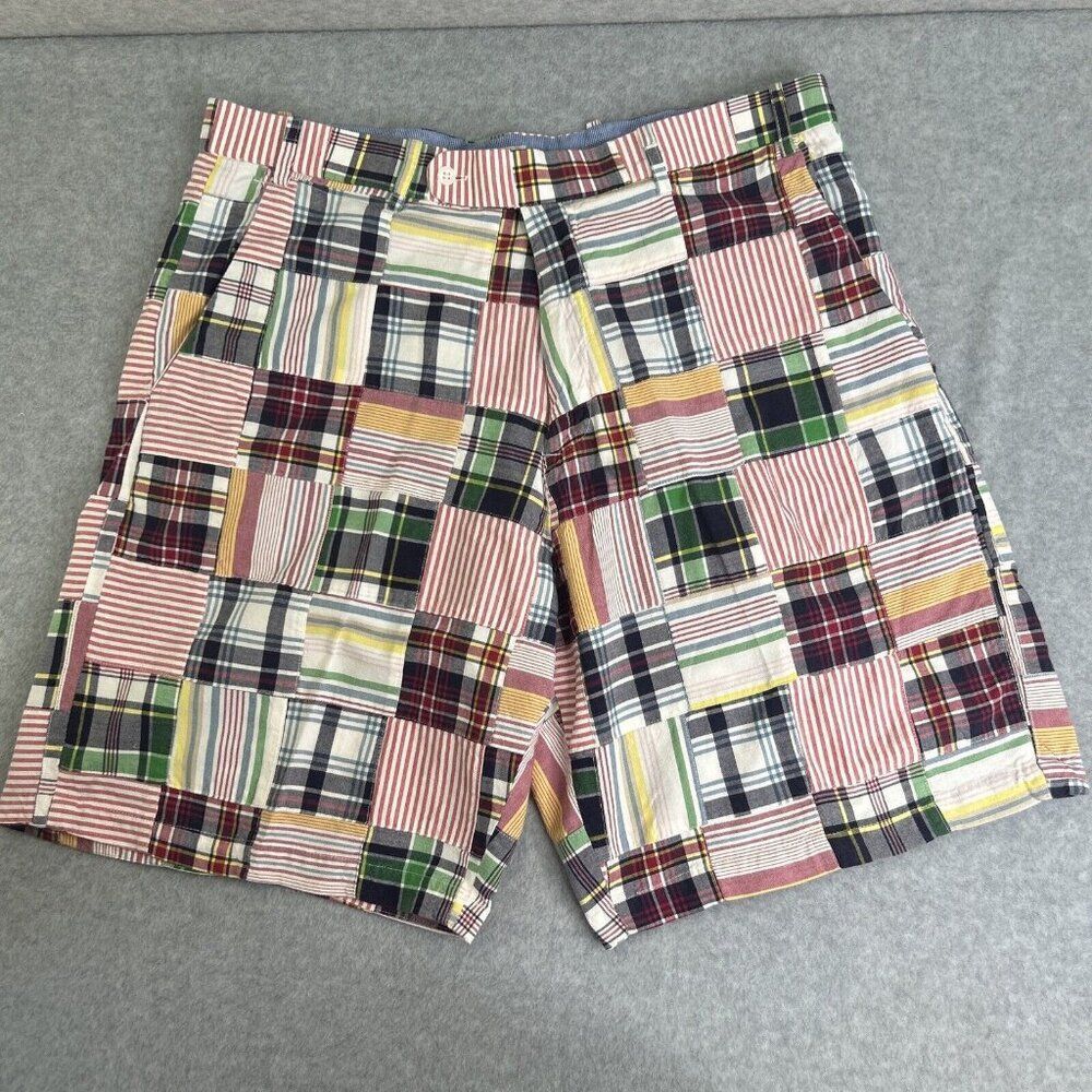 Mens Peter Millar Size 36 Madras Patchwork Shorts Plaid Chino Colorful Prep Golf